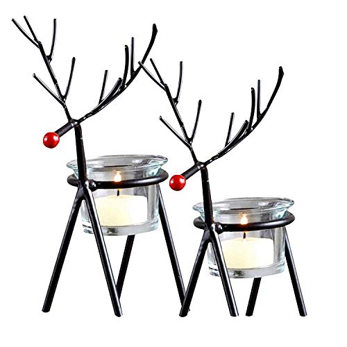 TIED RIBBONS Set of 2 Christmas Reindeer Tealight Candle Holders with Glass Holders - Christmas Decorations Items for Home Church Table Decoration Indoor Outdoor Xmas Decor Gifts (Iron)