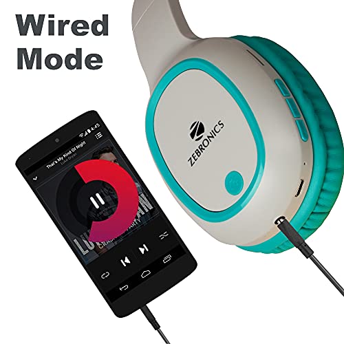 ZEBRONICS Thunder 60 hrs Playback time Bluetooth Wireless Headphone with FM, mSD, Playback with Mic (Sea Green)