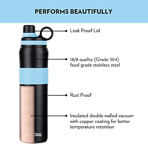 Borosil Hydra Thirst Burst Arctic Water Bottle, Stainless Steel Water Bottles, Vacuum Insulated Flask Bottles, 800 ml, Black & Blue