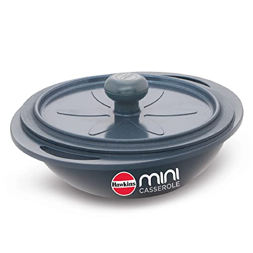 Hawkins Aluminium 0.75 Liter Mini Casserole with Lid, Round Series Die-Cast Pan for Cooking, Reheating, Serving and Storing, Grey (Mcrg75)