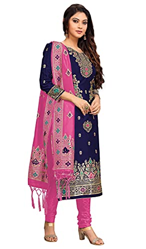 PANASH TRENDS Women's Jacquard Silk Salwar Suit Unstitched (Blue)