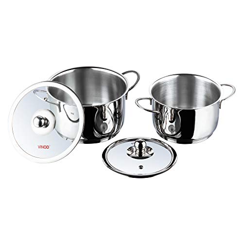 Vinod Tuscany Stainless Steel Casserole Set of 2 Pieces | Casserole with Glass Lid 2, 2.8 litre | Extra Deep, Dishwasher Safe, Less Energy | Gas & Induction Base | 2 Year Warranty