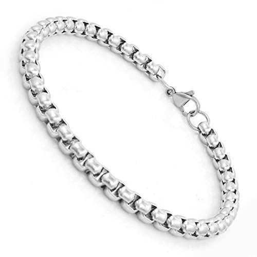 Nakabh 8 inch Stylish Chain Style Stainless Steel Bracelet for Men Boys Unisex (Silver)