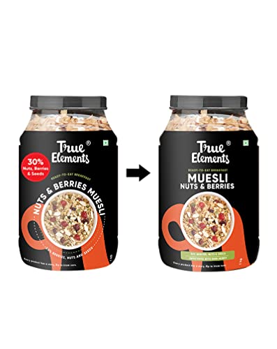 True Elements Nuts & Berries Muesli , Almonds& Cranberries 1kg - Muesli Nuts Delight - 30% Berries, Nuts and Seeds | Protein Muesli | Cereal for Breakfast