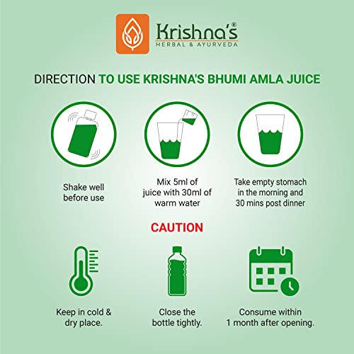 KRISHNA'S HERBAL & AYURVEDA Bhumi Amla Juice - 1000 ml | Natural liver detoxifier | Strengthens the digestive system | Sugar free Juice with No Added Color or Flavour