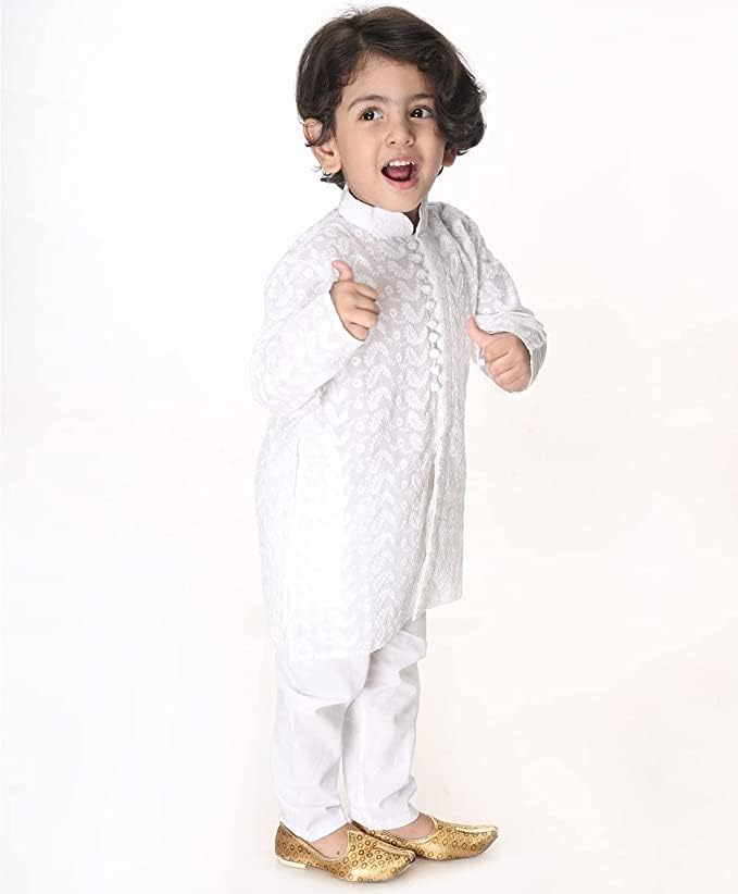 TAN ANSH Boys Pure Cotton White Kurta Pajama For Kids Ethnic Wear Handloom Design Embroidary (18-24 Months)