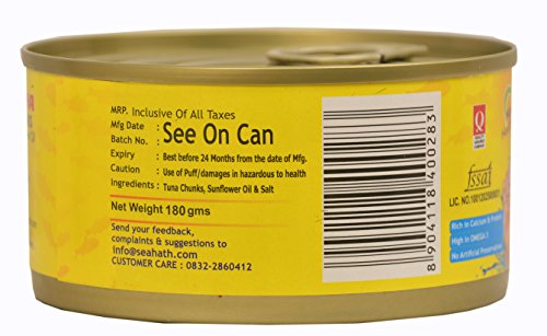 Oceans Secret - Canned Tuna Chunks in Sunflower Oil, (180 g) (Pack of 4) | Immunity Booster | Superfood | 100% Sunflower Oil | No added Water