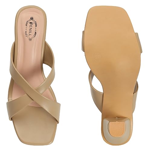 Denill Women Cross Strap Cone Heels (Beige) UK- 5