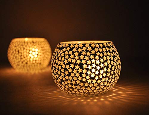 TIED RIBBONS Pack of 2 Turkish Mosaic Glass Votive Tealight Candle Holders - Christmas Decorations Items for Home Table Decor Xmas Gifts (Pack of 6, Glass)