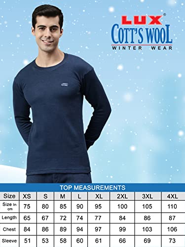Lux Cottswool Men's Blue1 Round Neck Full Sleeves Premium Thermal Top