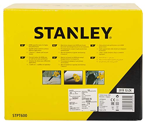 STANLEY STPT600 Blower for Clearing Away Dust Particles From Furniture, Cars, Windows & Other Rigid Surfaces, 600W Variable Speed, 1 Year Warranty (Yellow & Black)