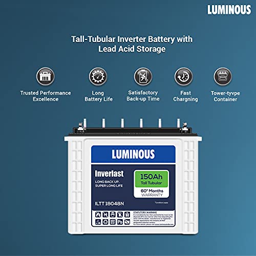 Luminous Inverter & Battery Combo for Home, Office & Shops ( Eco Volt Neo 1550 Sine Wave Inverter, Inverlast ILTT 18048N 150Ah Tall Tubular Battery)