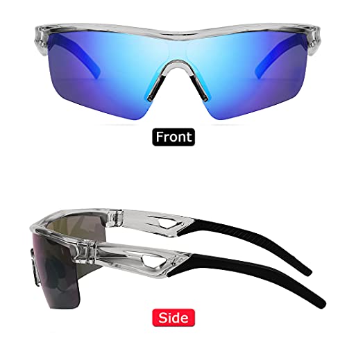 FEISEDY Kids Teens Sports Polarized Sunglasses TR90 Frame Boys Girls Cycling B2454, Transparent Gray-blue, Suitable