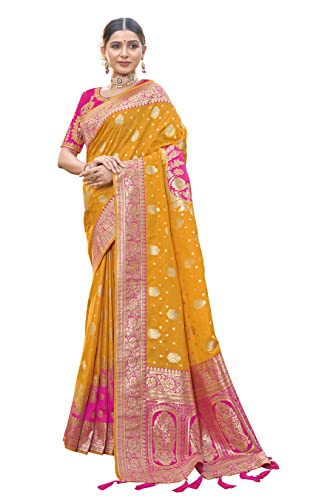 MANOHARI Most Trendy Banarasi Silk Woven Pattern Jacquard Saree for Women With Blouse Piece_MN1715