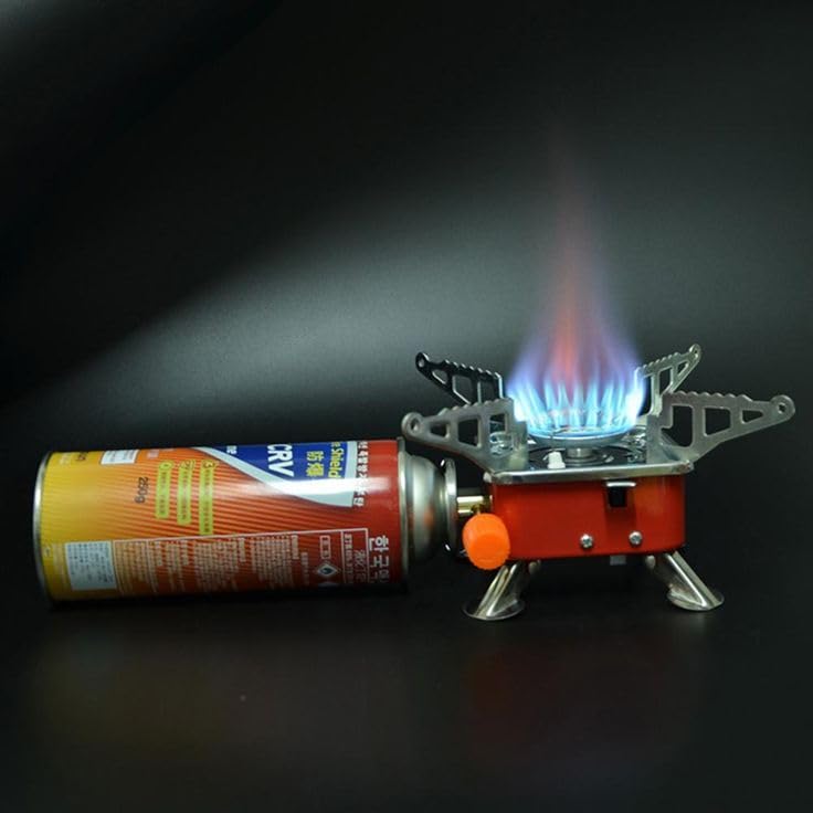 Gas Stove Mini Portable Square-Shaped Gas Butane Burner Camping Stove travelling Stainless Steel Cooking Stove Folding Furnace Stove with Storag bag