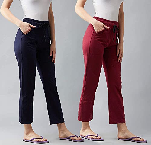 BLINKIN Cotton Pyjamas For Womenं Combo Pack Of 2 With Side Pockets (Color_Maroon|Navy Blue,Size_M)
