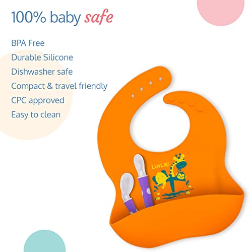 LuvLap Silicone Baby Bib for Feeding & Weaning Babies & Toddlers, Waterproof, Washable & Reusable, Non Messy Easy Cleaning, No Bad Odour, Adjustable Neckline with Buttons (Orange)