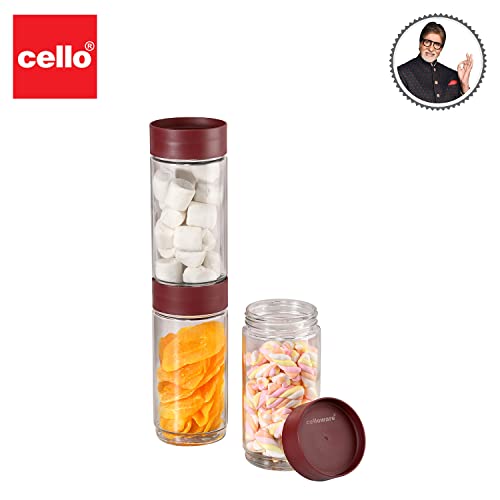 CELLO Modustack Glassy Storage Jar, 1000ml (Set of 3), Maroon