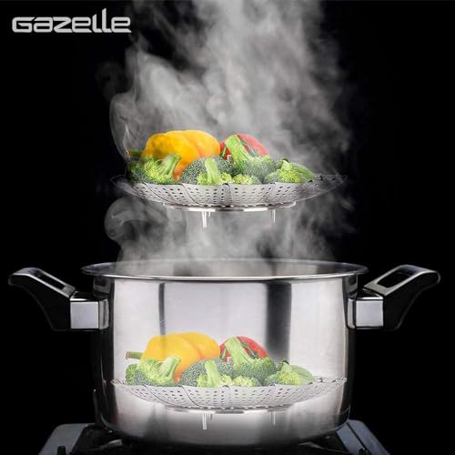 Gazelle Steamer Basket Stainless Steel Vegetable Steamer - Folding Baby Food Steamer for Vegetables Cooking Insert for Veggie Seafood Cooking Expandable Fit Various Pot (Size: Small (5" to 9"))