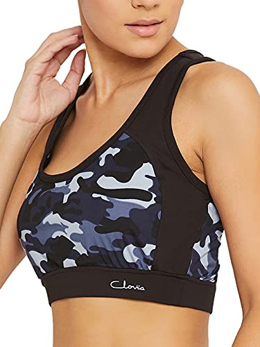 Clovia Women's Polyester Medium Impact Padded Wirefree Sports Bra (BR2188P08_Blue_XXL)