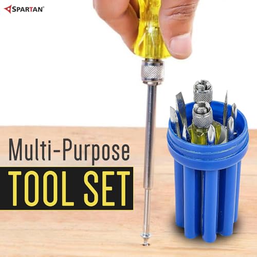 SPARTAN BS-02 8-in-1 Pc Screw Driver Kit With 3 Flat Blades, 3 Phillips Head, 1 Round Poker Bar, Extension Rod| Multi-purpose Tool Set Screwdriver Set (Multicolor)