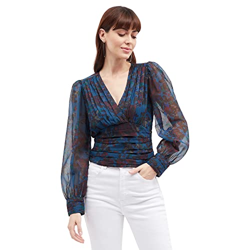 Harpa Women's Floral Regular Fit TOP (GR6474A_Blue M)