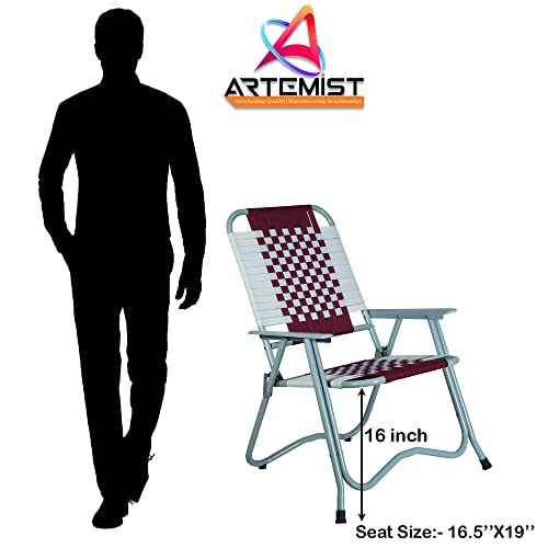 ARTEMIST Foldable Stripe Chair with Arm Rest Portable Chair with Durable Folding Frame, Ideal for Garden, Patio, Lawn, Balcony (Maroon,Chromium Steel)