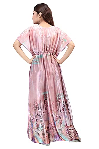 G4Girl Women Satin Silk Geometric Print Maxi Kaftan Nighty Gown (Free Size, Peach)