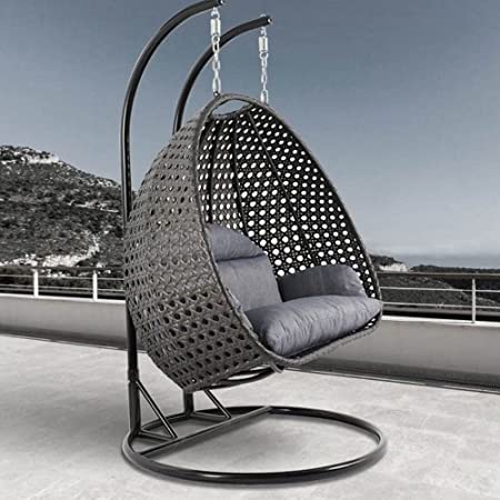 ABS Modern Crafts Swings for Balcony Oval Shape Single Seater with Black Cushion & Hook Standard Swings for Adults for Home (with Stand) for Garden & Home Decor (D.Grey Swing, D.Grey Cushion)