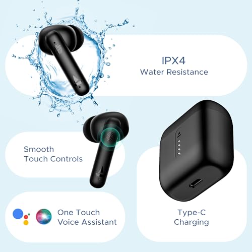 boAt Airdopes 141 Bluetooth TWS Earbuds with 42H Playtime,Low Latency Mode for Gaming, ENx Tech, IWP, IPX4 Water Resistance, Smooth Touch Controls(Bold Black)