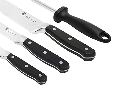 Amazon Brand - Solimo Premium High-Carbon Stainless Steel Kitchen Knife Set, 4-Pieces (with Sharpener), Silver