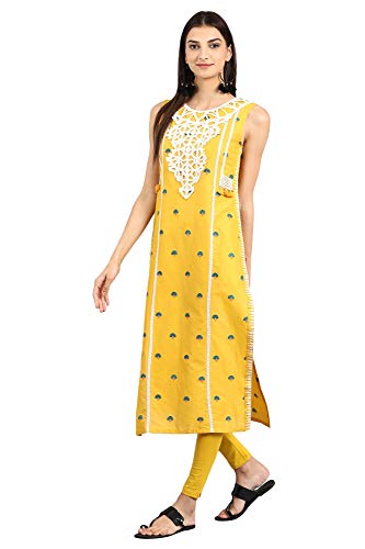 W for Woman Women's Cotton Kurta (18AUW17463-51144_Yellow_L (12))