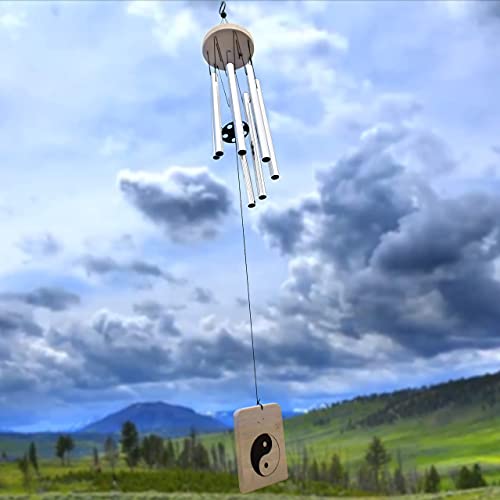 Lilone 7 Pipe Silver Wind Chimes for Home Positive Energy | Windchimes for Balcony Bedroom with Sweet Sound | 24 Inch Long