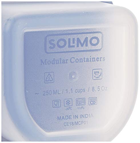 Amazon Brand - Solimo Modular Plastic Storage Containers with Lid, Set of 8 (250ml each), Blue