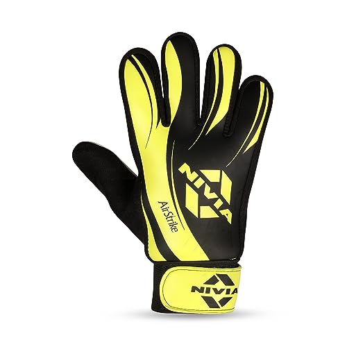 Nivia Air Strike Goalkeeper Gloves for Men & Women/Gloves with Grip (Black/Green, M, Rubber Palm-All Level, Football)
