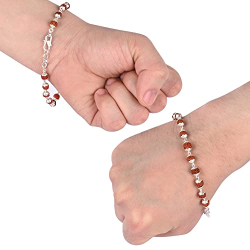 Njels™ 925 BIS Hallmarked Dual Silver Wire Rudraksha Bracelet with Length Extension for Men & Boys (6.0 MM Natural Rudraksha) | Gift for Him