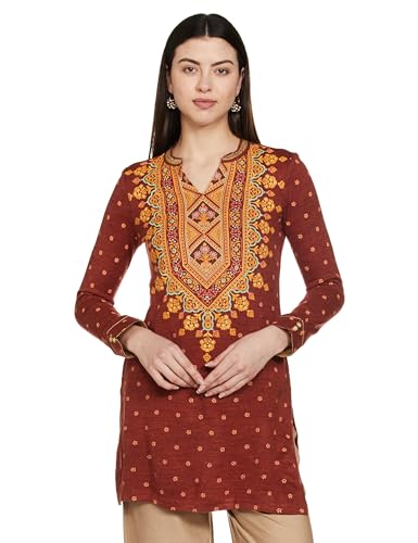 Aurelia Women Cinnabar Acrylic Floral Printed Straight Kurti_22NOA13703-505631_M