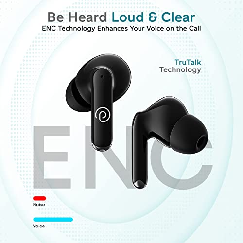 pTron Bassbuds Eon Truly Wireless in Ear Earbuds with Mic,ENC, 13mm Driver, Stereo Sound, BT 5.3 Headphone, Quick Pairing, Touch Control, Fast Charging & 30Hrs Playtime, IPX4 & Voice Asst (Grey/Black)