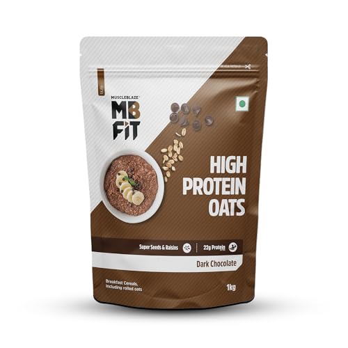 MuscleBlaze Fit High Protein Oats, 1 kg, Dark Chocolate | 22 g Protein, Rolled Oats, Gluten Free Oats, Breakfast Cereals for Weight Management