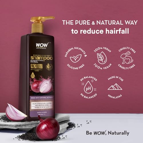 WOW Skin Science Onion Oil Shampoo with Red Onion Seed Oil Extract, Black Seed Oil & Pro-Vitamin B5 | Controls Hair fall | Helps Strengthen Hair | No Sulphate No Paraben | For Men & Women - 1ltr