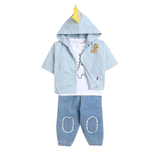Hopscotch Boys Cotton-Blend Animal Print T-Shirt, Jacket And Pant Set In Blue Color For Ages 2-3 Years (YUE-3115217)