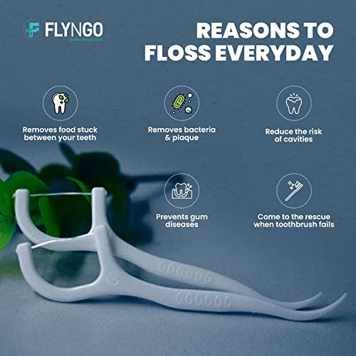 FLYNGO 3 in 1 Tooth Cleaning Dental Floss Toothpicks Plastic Set for Clean Teeth Fresh Breath and Healthy Gums, 50 Piece Set (White)