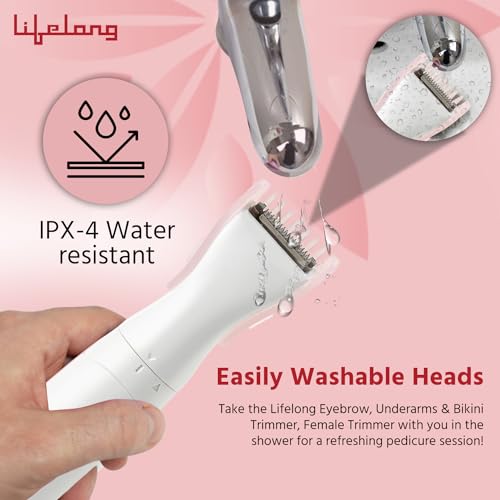 Lifelong Battery Powered LLPCW30 Rechargeable Eyebrow, Underarms And Bikini Trimmer for Women (White) - 1 Hour Runtime (1 Year Warranty)