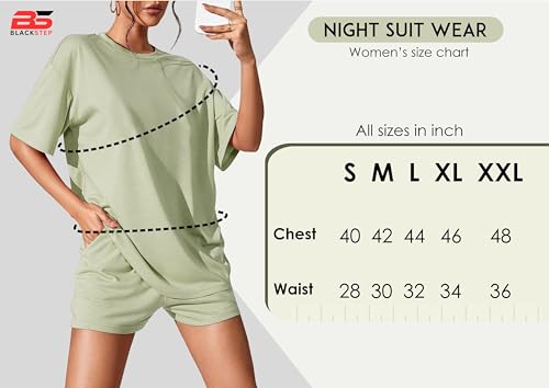 KSHS Women's Pista Green Cotton Printed Night Suit Set of Top & Shorts