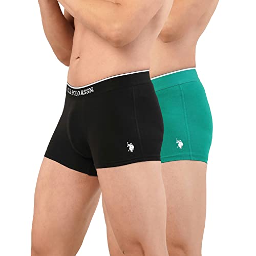 U.S. POLO ASSN. Cotton Stretch Antibacterial ET004 Trunks - Pack of 2 (Black/Bosphorous M)
