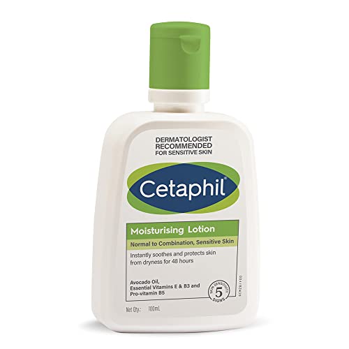 Cetaphil Moisturizing Lotion for Normal to Combination, Sensitive Skin| 100 ml| Moisturizer with Niacinamide, Panthenol| Non-greasy, Won’t Clog Pores| Dermatologist Recommended| Paraben, Sulphate Free