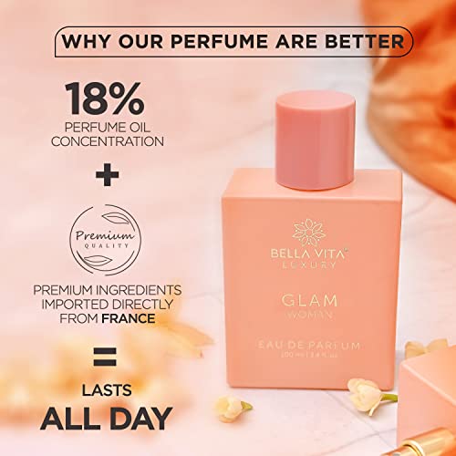 Bella Vita Luxury GLAM Woman Eau De Parfum For Her with Jasmine, White Honey, Rose, Virginia Cedar | Floral - Premium & Long Lasting Fragrance EDP For Women | 100 ML