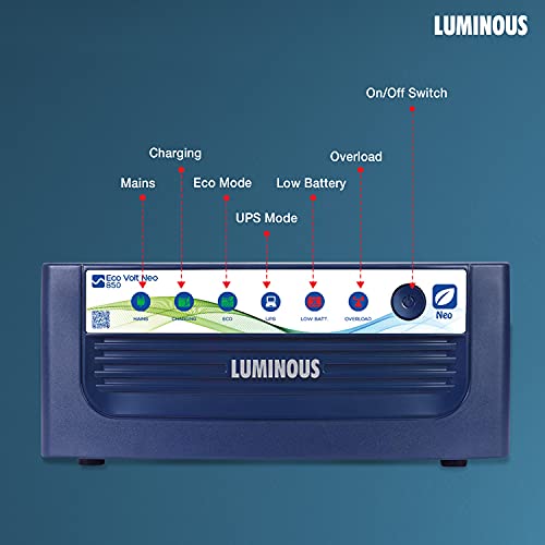 Luminous Inverter & Battery Combo (Eco Volt Neo 850 Pure Sine Wave 700VA/12V Inverter, Red Charge RC 15000ST ShortTubular 120Ah Battery) for Home, Office & Shops