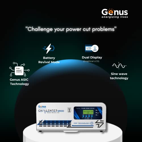 Genus Challenger 1200 Pure Sine Wave 900VA 12 Volt Single Battery Inverter UPS for Home, Office and Shops with Unique Battery Revival Mode