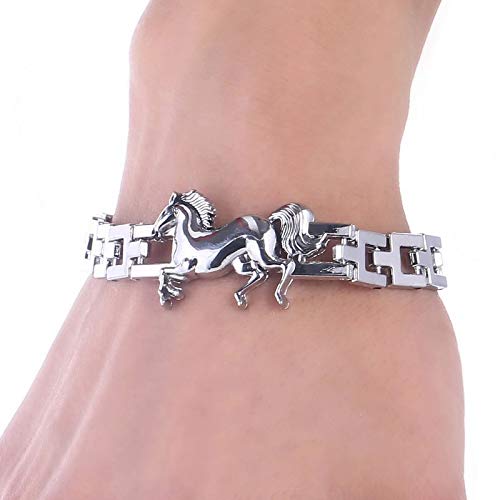 Shining Diva Fashion Silver Stainless Steel Silver Plated Horse Stylish Bracelet for Men and Boys-(10060b)